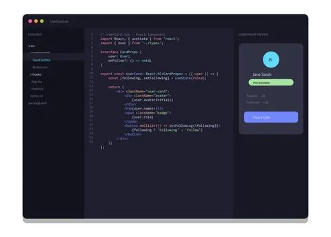 React TypeScript component with component preview panel Illustrazione stock