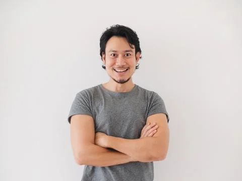 Reaction of smile man feeling corrected and solved the problem from the rig.. 写真素材
