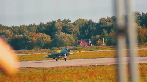 A reactive fighter plane taking off the runway Video stock 116205963