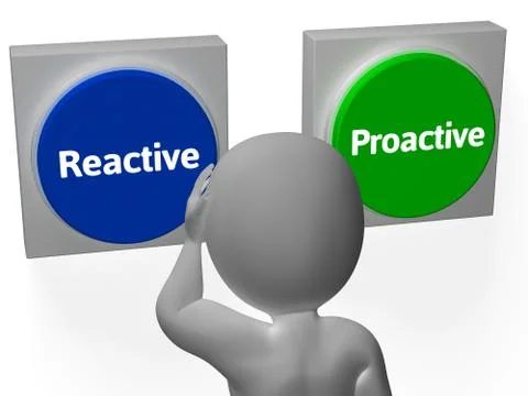 Reactive proactive buttons show taking charge or inaction Stock Illustration