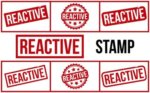 Reactive Stamp. Red Reactive Rubber grunge Stamp set Stock Illustration