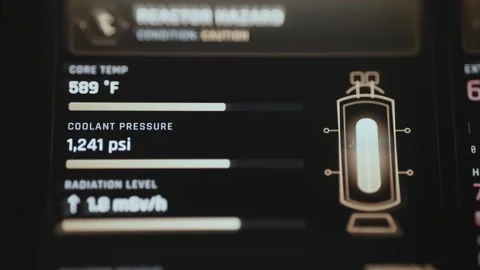 Reactor Core Temperature Coolant Pressure And Radiation Level Panel 4K Stock Footage 341845456