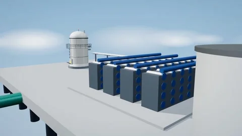Reactor powered seawater desalination platform with membrane racks Video stock 342711109