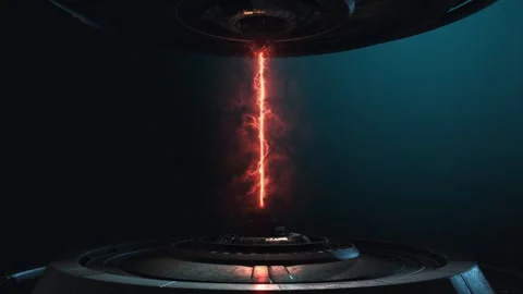 Reactor-style future technology lazer emitter on a dark gradient background Stock Footage 302822688