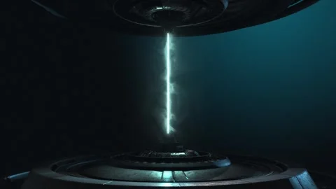 Reactor-style future technology lazer emitter on a dark gradient background Stock Footage 302822779