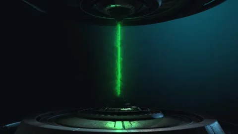 Reactor-style future technology lazer emitter on a dark gradient background Stock Footage 302823061