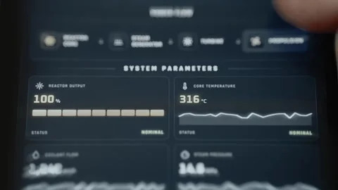 Reactor System Parameters Dashboard With Pressure Temperature And Power 4K Stock Footage 341843443