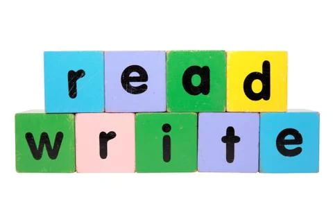 Read and write in toy blocks Stock Photos