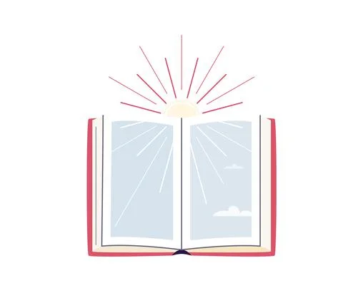 Read concept vector background. Open book with sun behind it, sunlight rays Stockillustratie