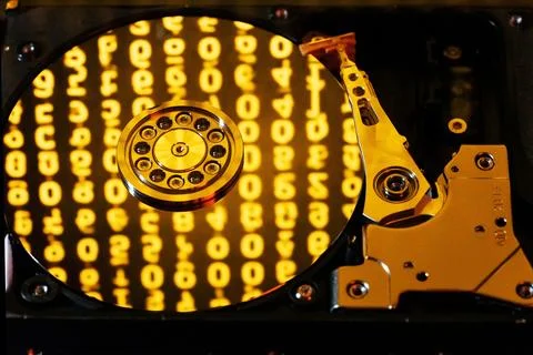 Read data on hard disk with spinning hard disk Stock Photos