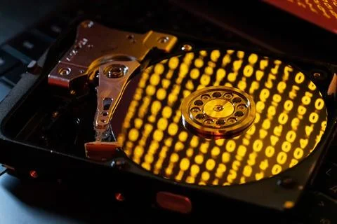 Read data on hard disk with spinning hard disk 写真素材