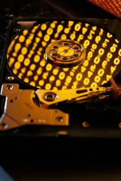 Read data on hard disk with spinning hard disk Stock Photos