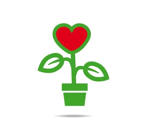 Read heart that grows like a flower in a pot Stock Illustration