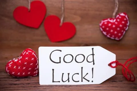 Read Hearts, Label, Text Good Luck Foto stock