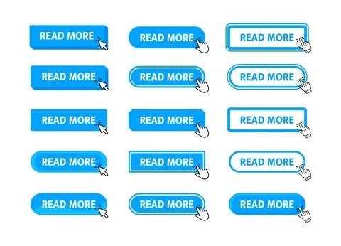 Read More Button with pointer clicking. Web button. Finger Pressing. Click to Stock-Illustration