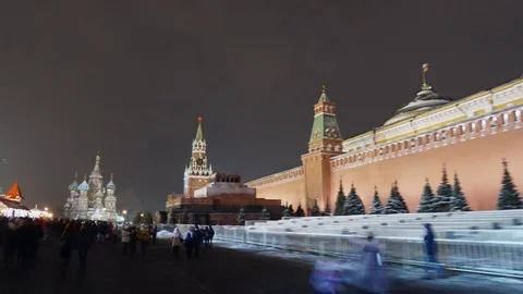 Read square winter Hyperlapse moving fast time lapse. New year Moscow Stock Footage 72645524