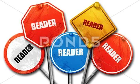 Reader, 3D rendering, rough street sign collection Stock Illustration
