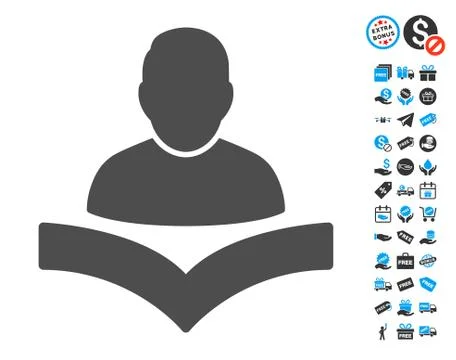 Reader Boy Flat Icon with free bonus elements Illustrazione stock