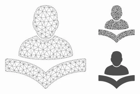 Reader Boy Vector Mesh Wire Frame Model and Triangle Mosaic Icon Stock Illustration