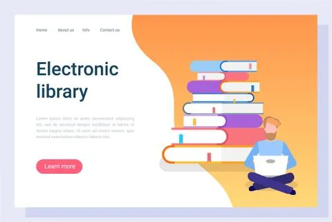 Reader with Computer, Electronic Library Vector イラスト素材