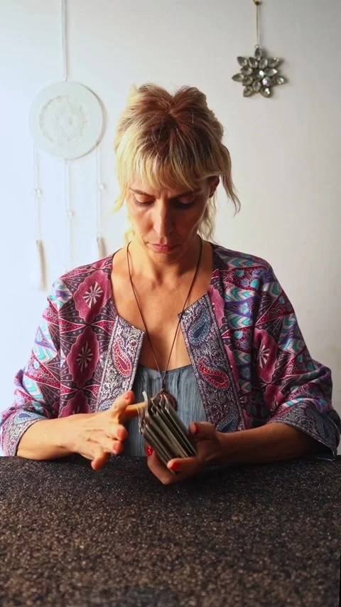 A reader mixing a deck of tarot cards Stock Footage 300522058