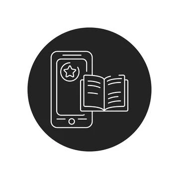 Reader mobile application in smartphone black glyph icon. Pictogram for web p Stock Illustration