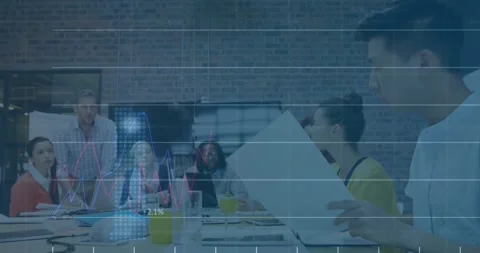 Reader starting to read docs and sparking clear data overlay to review chart Stock Footage 334858345