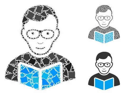 Reader student Mosaic Icon of Rough Elements Stock Illustration