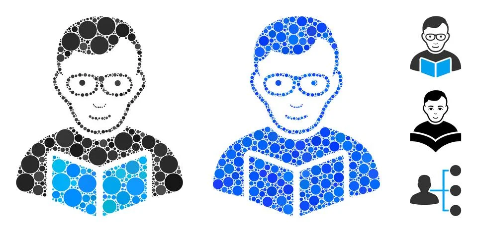 Reader Student Mosaic Icon of Spheric Items 스톡 일러스트