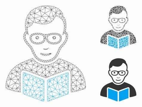 Reader Student Vector Mesh Carcass Model and Triangle Mosaic Icon Stock Illustration