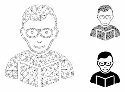 Reader Vector Mesh Network Model and Triangle Mosaic Icon Stock Illustration