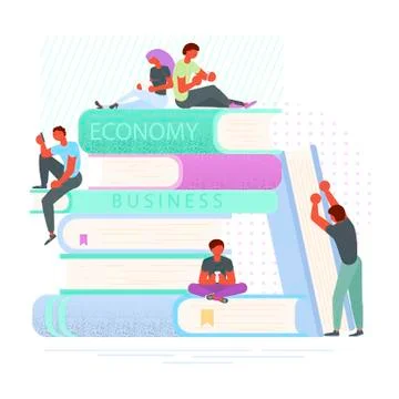Readers sitting on books Stock Illustration