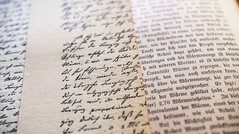 Reading Ancient Manuscript Documents Old Paper Close-Up Stock Footage 107417754