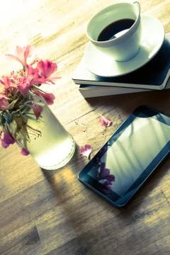 Reading and drinking coffee Stock Photos