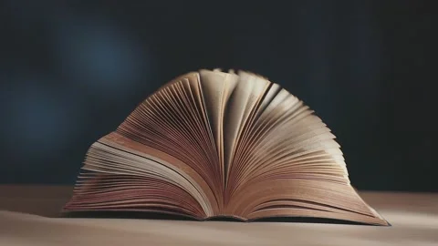 Reading and Education Learning Concept. Motion of Opened Book on Desk. Static Stock Footage 130953054