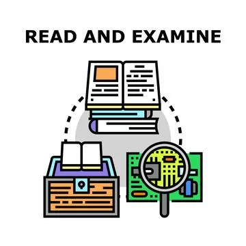 Reading and examining knowledge and technology research concept Stock Illustration