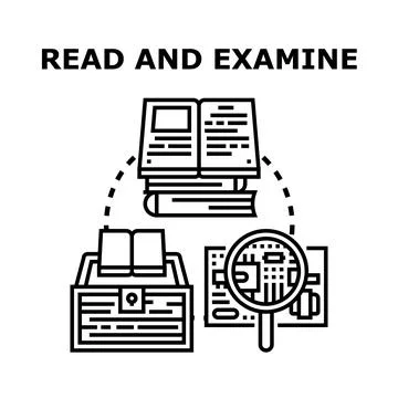 Reading and examining knowledge and technology research concept Stock Illustration