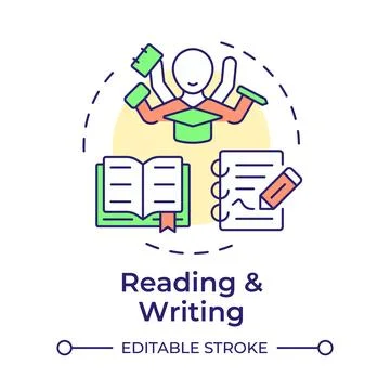 Reading and writing multi color concept icon Illustrazione stock