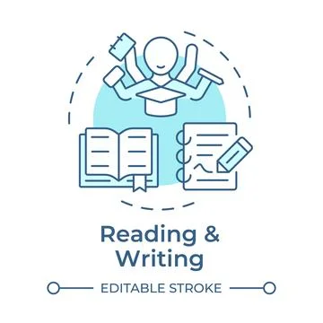 Reading and writing soft blue concept icon Illustrazione stock