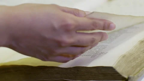Reading antique books with text Stock Footage 132546893