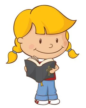 Reading bible girl Stock Illustration