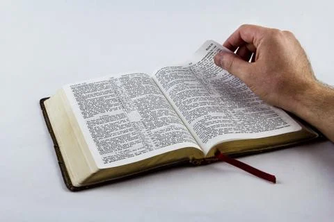 Reading a Bible on White Background. Stock Photos