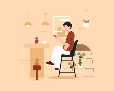 Reading Book in Cafe Stock Illustration