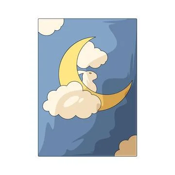 Reading Book With Cover Design Featuring Moon And Rabbit illustration Illustrazione stock