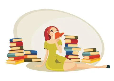 Reading a book on the floor Stock Illustration