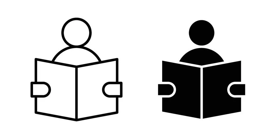 Reading book icon linear versions pack on white background Stock Illustration
