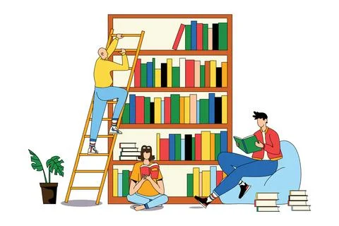Reading Book at Library Illustration Stock Illustration