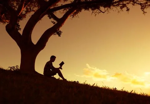 Reading book outdoors Stock Photos