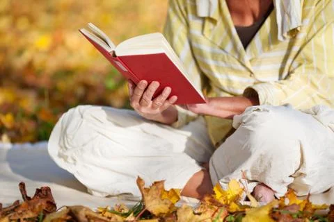 Reading Book In Park Stock Photos