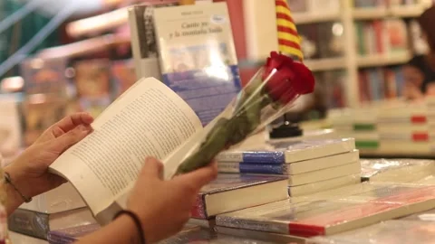 Reading a book with a rose in his hand Stock Footage 338315830